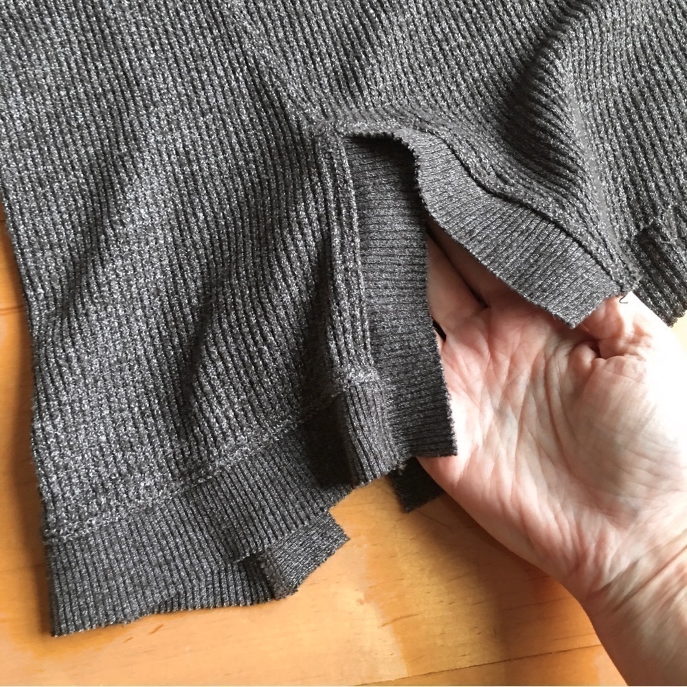 WILT Notched Hem Thermal Crewneck Lightweight Sweater, Brown Heather, Size S - Picture 7 of 17